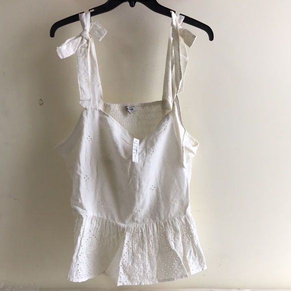 NWT Madewell size 1X Plus Rosalie Tie-Strap Top in White Geo Eyelet Sweet Summer - Picture 4 of 12